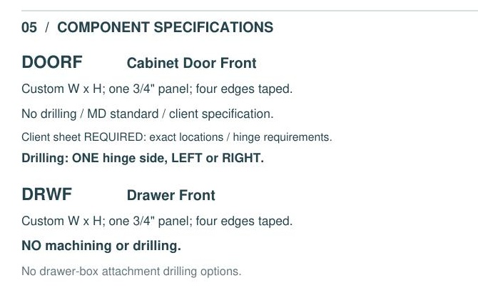 DOORF and DRWF component specifications